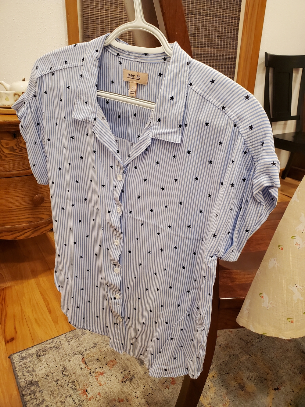 Per Se Light Blue & Navy Star Stripe Button-Up